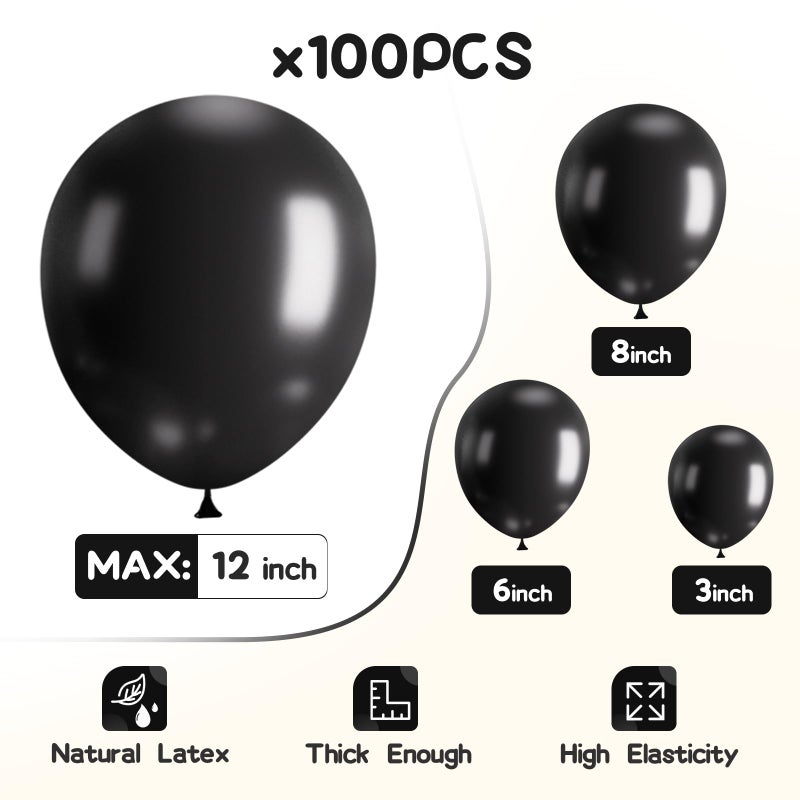 EMART 100pcs Black Balloons 12 inch with Ribbon, Latex Helium Quaility for Birthday Party Baby Shower Wedding Graduation Halloween Christmas Decorations - Image 3