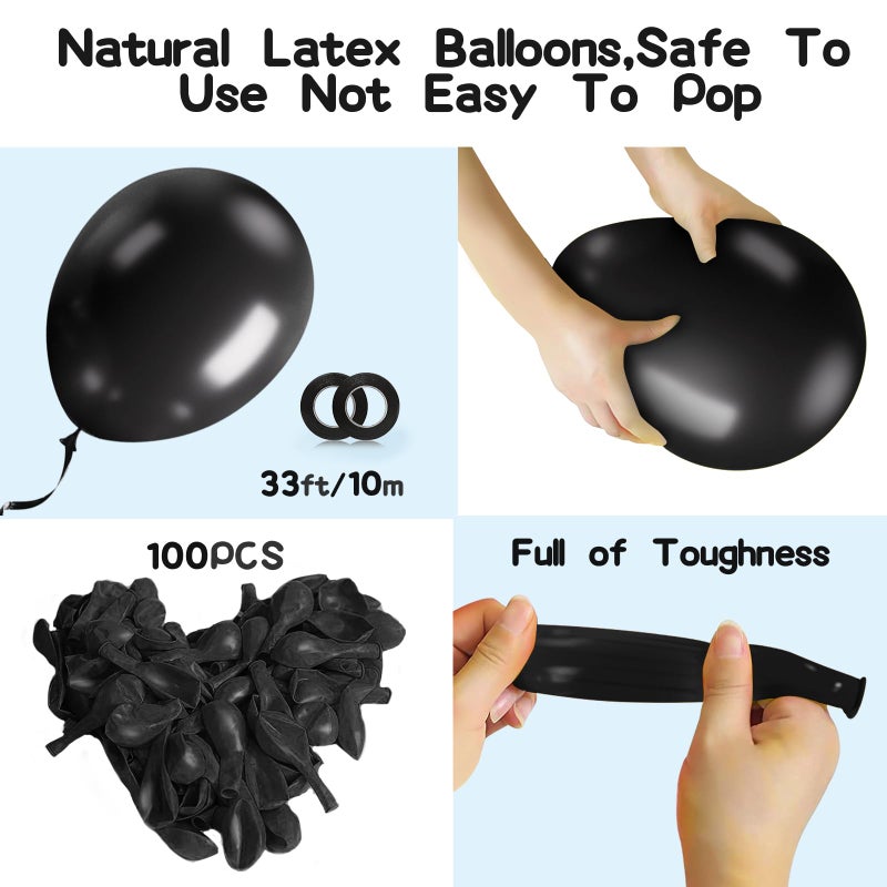 EMART 100pcs Black Balloons 12 inch with Ribbon, Latex Helium Quaility for Birthday Party Baby Shower Wedding Graduation Halloween Christmas Decorations - Image 4