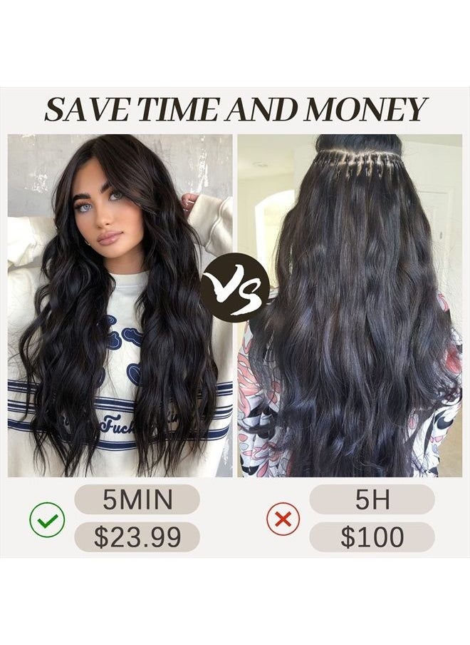 KooKaStyle Clip in Synthetic Hair Extensions Long Wavy 4PCS Thick Hairpieces Black Fiber Double Weft Natural Hair Extensions 20 Inch for Women  - Image 5