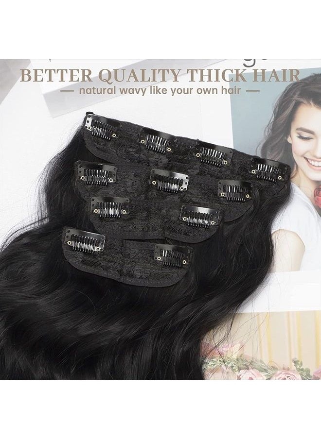 KooKaStyle Clip in Synthetic Hair Extensions Long Wavy 4PCS Thick Hairpieces Black Fiber Double Weft Natural Hair Extensions 20 Inch for Women  - Image 2