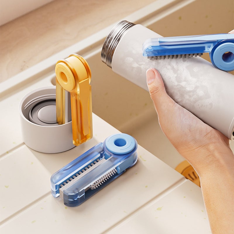 Kitchen four-in-one cup brush wholesale multi-functional long handle sponge cleaning removable cup mouth groove gap cleaning brush Sky Blue - Image 2