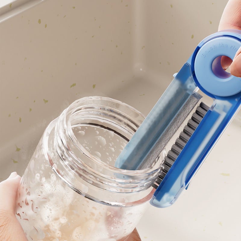 Kitchen four-in-one cup brush wholesale multi-functional long handle sponge cleaning removable cup mouth groove gap cleaning brush Sky Blue - Image 5