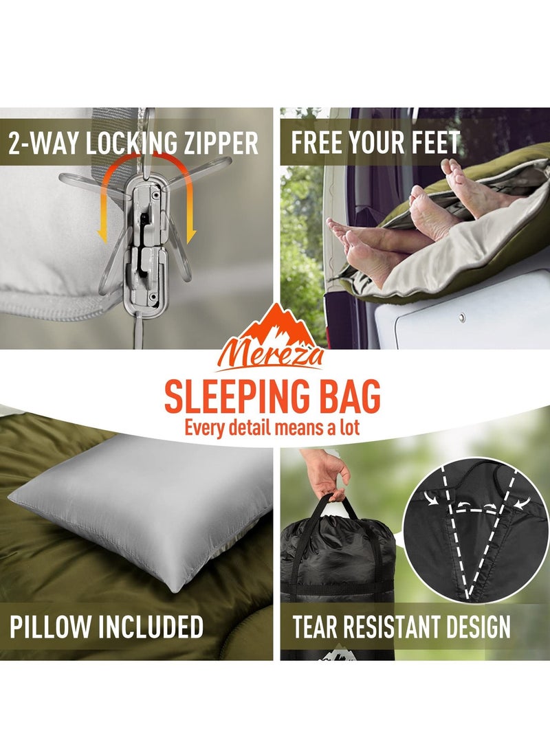 Mereza - Big & Tall Cold-Weather Sleeping Bag, 10°F Camping Sleeping Bag for Adults, Comfortable & Warm Flannel Sleeping Bag for Camping and Outdoor Use, Fits Adults up to 6ft 7in Tall - Image 1