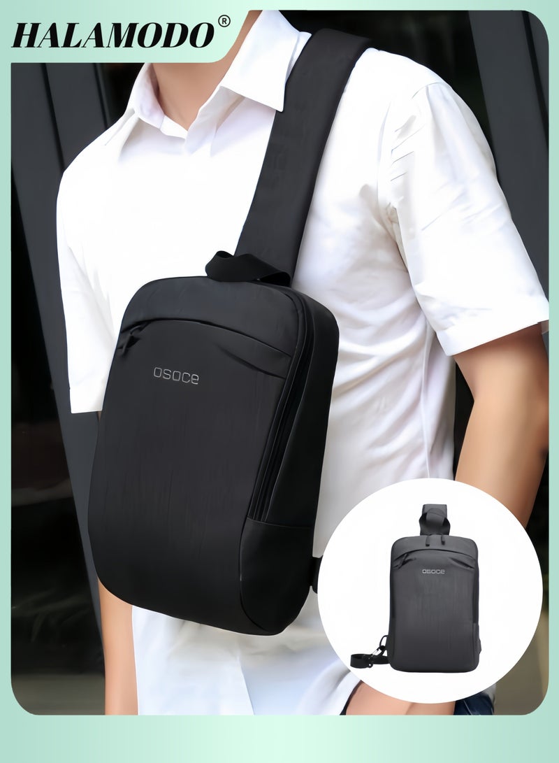 HALAMODO Men's Chest Bag Lightweight Crossbody Bag Small Sling Bag Casual Bag Oxford Cloth Bag Shoulder Bag Waterproof Bag with Multi Layer Storage Space & Breathable Honeycomb Back Pad - Image 1