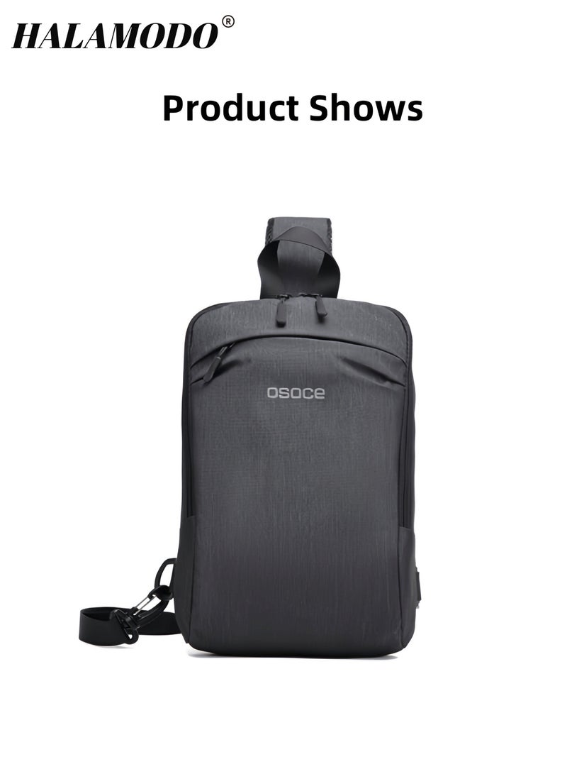 HALAMODO Men's Chest Bag Lightweight Crossbody Bag Small Sling Bag Casual Bag Oxford Cloth Bag Shoulder Bag Waterproof Bag with Multi Layer Storage Space & Breathable Honeycomb Back Pad - Image 2