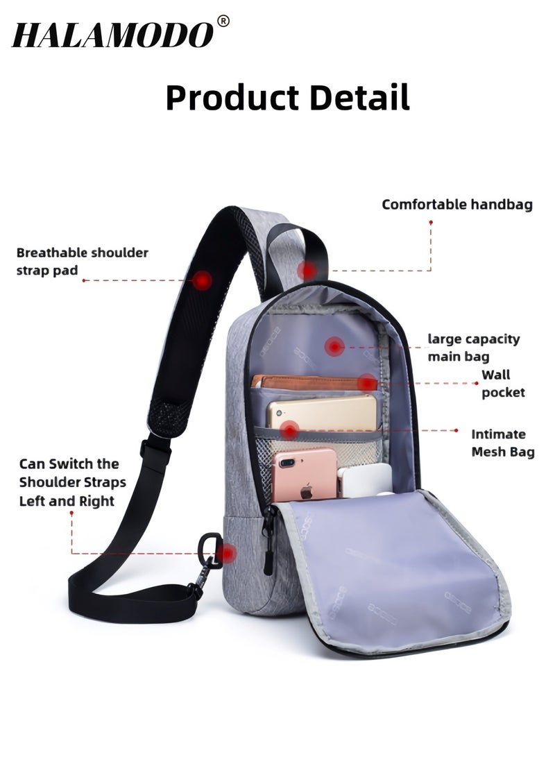 HALAMODO Men's Chest Bag Lightweight Crossbody Bag Small Sling Bag Casual Bag Oxford Cloth Bag Shoulder Bag Waterproof Bag with Multi Layer Storage Space & Breathable Honeycomb Back Pad - Image 3