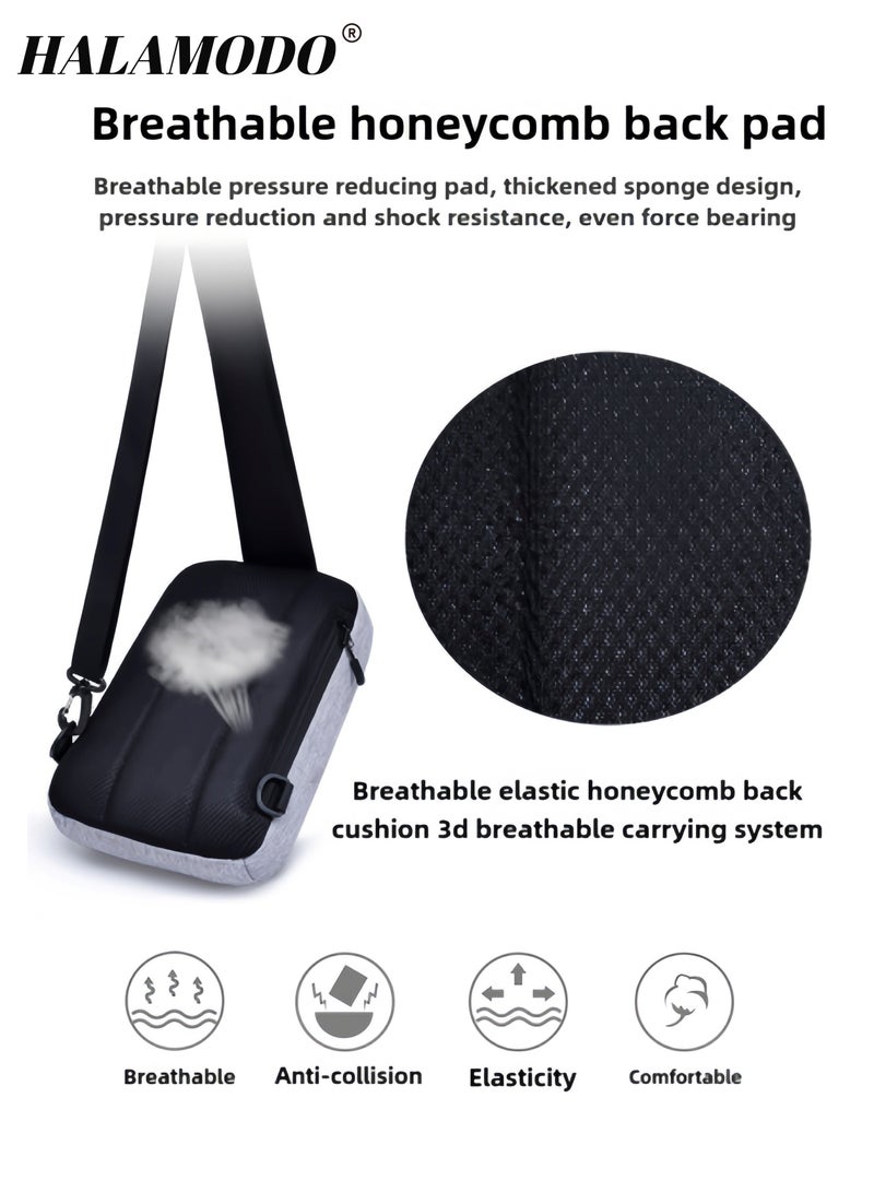 HALAMODO Men's Chest Bag Lightweight Crossbody Bag Small Sling Bag Casual Bag Oxford Cloth Bag Shoulder Bag Waterproof Bag with Multi Layer Storage Space & Breathable Honeycomb Back Pad - Image 5