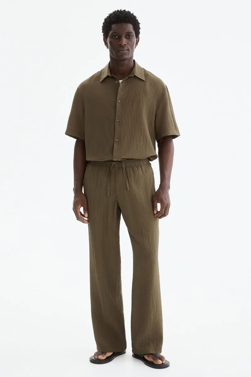 اتش اند ام بنطلون بنسيج بارز بقصة مريحة