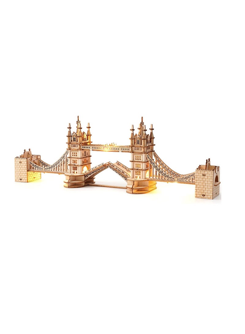 3D Puzzles for Adults, Wooden Tower Bridge Craft Kit with LED, for Teens - Image 1