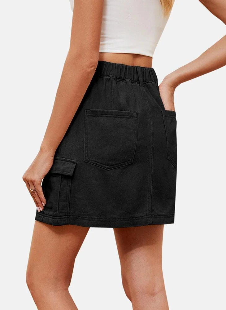 YUNIQEE Black Mid Rise Plain Mini Skirt