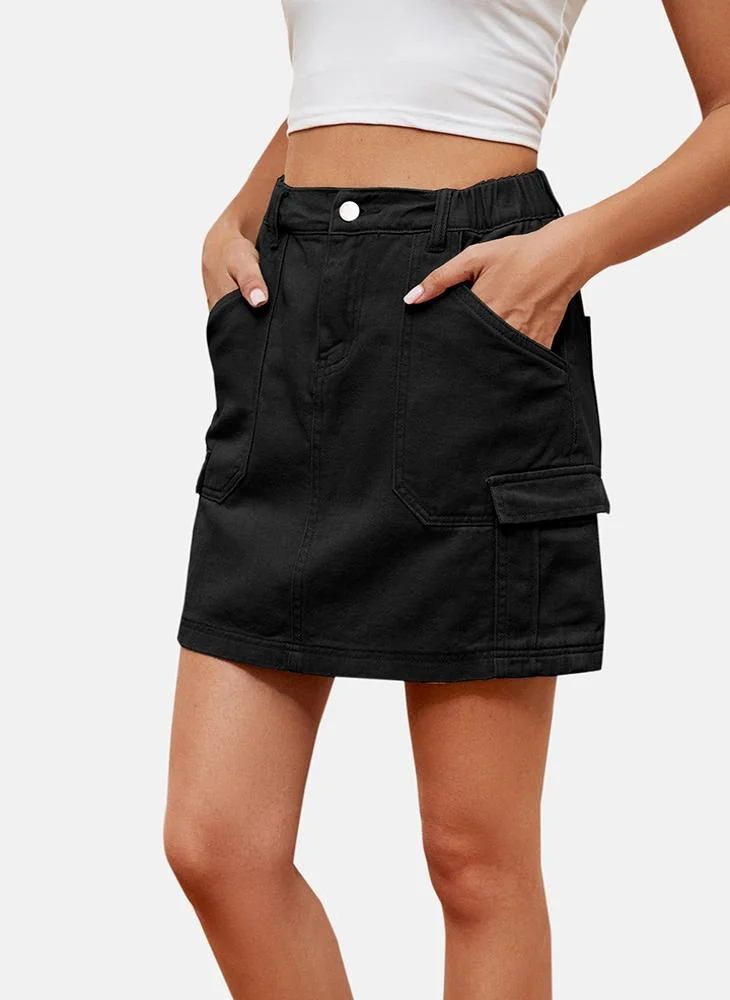 YUNIQEE Black Mid Rise Plain Mini Skirt