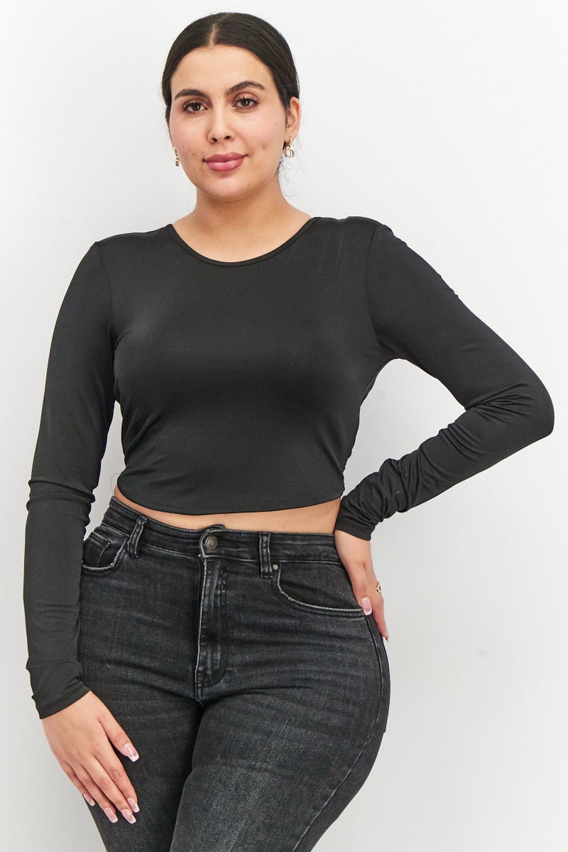 NA-KD بلوزات نسائية ذات ياقة دائرية بأكمام طويلة، سوداء - Image 1