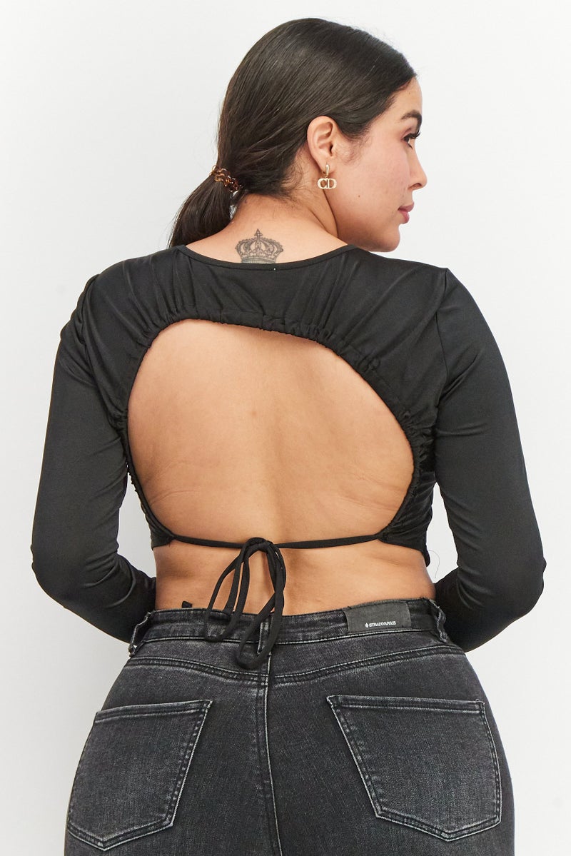 NA-KD بلوزات نسائية ذات ياقة دائرية بأكمام طويلة، سوداء - Image 4