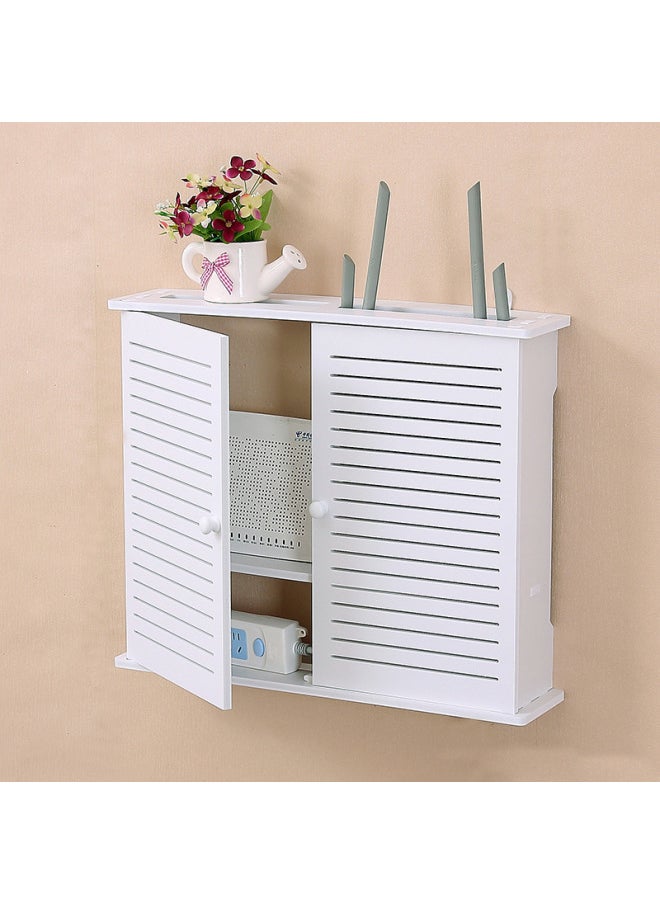 Wireless Router Storage Box Set-top Box Storage Rack Wall-mounted Wifi Multimedia Hub Box Blocking Without Punching-Color:Solid Wood Model 301 Louvers Solid Wood Frame♢♢