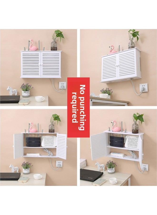 Wireless Router Storage Box Set-top Box Storage Rack Wall-mounted Wifi Multimedia Hub Box Blocking Without Punching-Color:Solid Wood Model 301 Louvers Solid Wood Frame♢♢