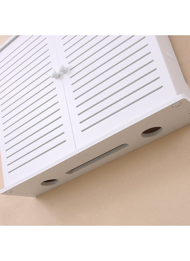 Wireless Router Storage Box Set-top Box Storage Rack Wall-mounted Wifi Multimedia Hub Box Blocking Without Punching-Color:Solid Wood Model 301 Louvers Solid Wood Frame♢♢