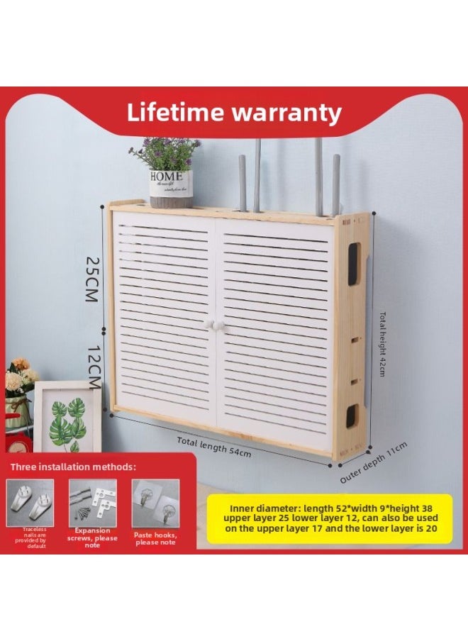 Wireless Router Storage Box Set-top Box Storage Rack Wall-mounted Wifi Multimedia Hub Box Blocking Without Punching-Color:Solid Wood Model 301 Louvers Solid Wood Frame♢♢