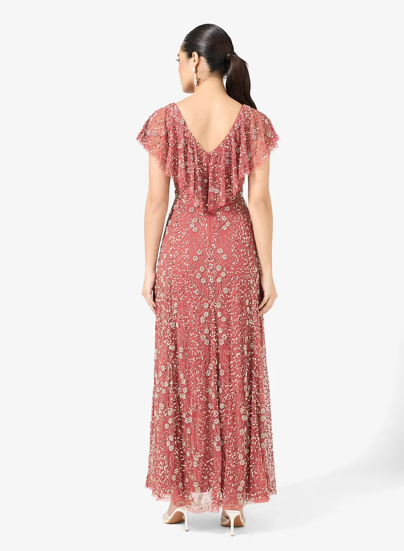 BEAUUT Embellished Sequin V Neck Maxi Dress