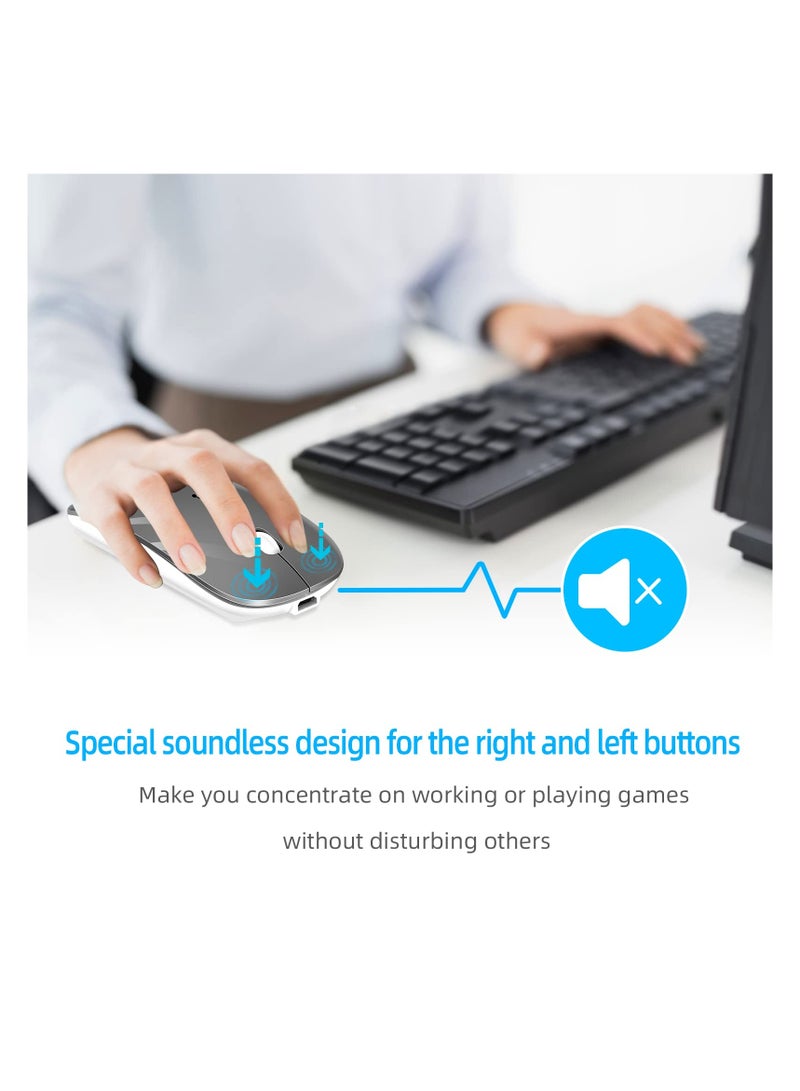 كاست ويف ماوس لاسلكي للكمبيوتر المحمول ماوس بلوتوث لأجهزة MacBook Pro/Air/Mac/iPad/Chromebook/ماوس لاسلكي صامت ثنائي الوضع مع محول USB C (رمادي أبيض) - Image 5