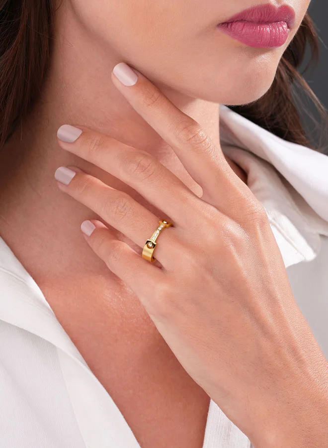 CERRUTI 1881 Bridge Ring for Women Gold-Plated with Crystal Detailing Sleek and Elegant Design