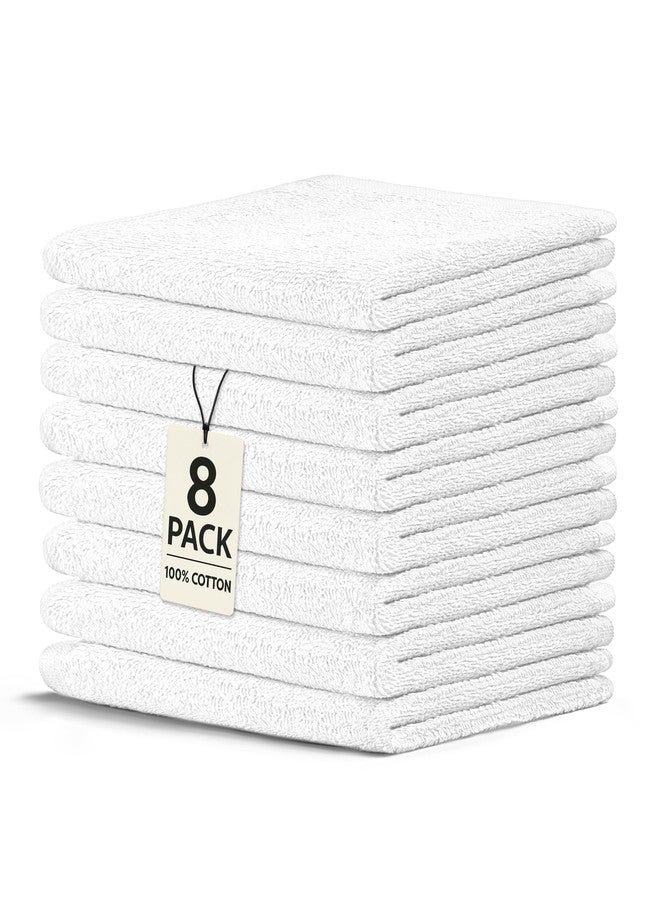 Crystal Ridge 100% Cotton Premium Wash Cloths, 12"x12", 8 Pack, Soft Feel, Absorbent Multipurpose Towels for Bathroom, Kitchen and Gym. Face & Body Washcloths, Bar Towels (8, White) - Image 1