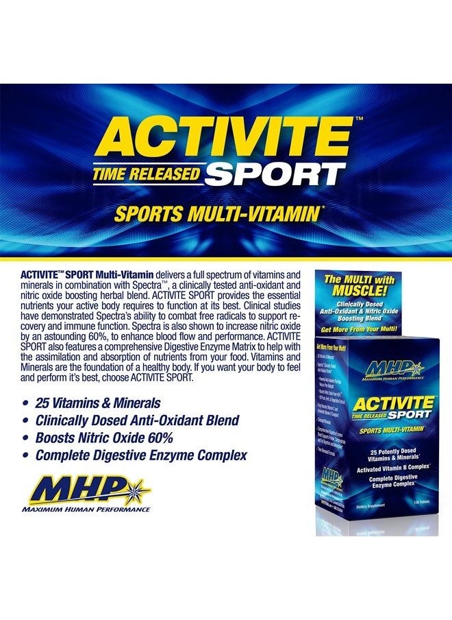 Maximum Human Performance MHP Activite Sport Multi Vitamin, 25 Vitamins and Minerals, Nitric Oxide Booster, Digestive Enzymes, Antioxidants, 120 Tablets  - Image 2
