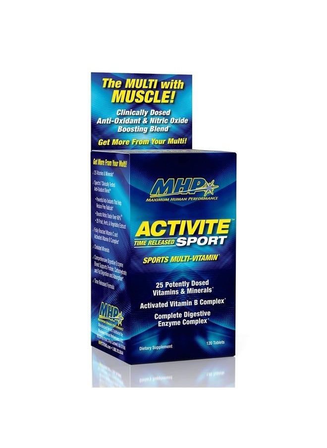Maximum Human Performance MHP Activite Sport Multi Vitamin, 25 Vitamins and Minerals, Nitric Oxide Booster, Digestive Enzymes, Antioxidants, 120 Tablets  - Image 1