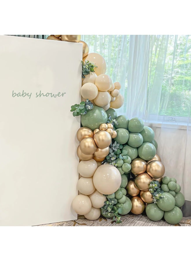 Sage Green Gold Balloon Arch Kit,117Pcs Sage Green Balloons Arch Garland Kit with Sand White Gold Balloons for Baby Shower,Birthday Party Decoration,Jungle Safari Party Decoration,Wedding - Image 4