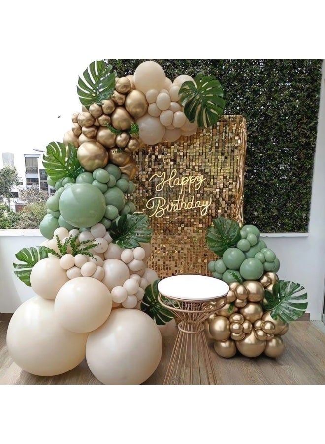 Sage Green Gold Balloon Arch Kit,117Pcs Sage Green Balloons Arch Garland Kit with Sand White Gold Balloons for Baby Shower,Birthday Party Decoration,Jungle Safari Party Decoration,Wedding - Image 2