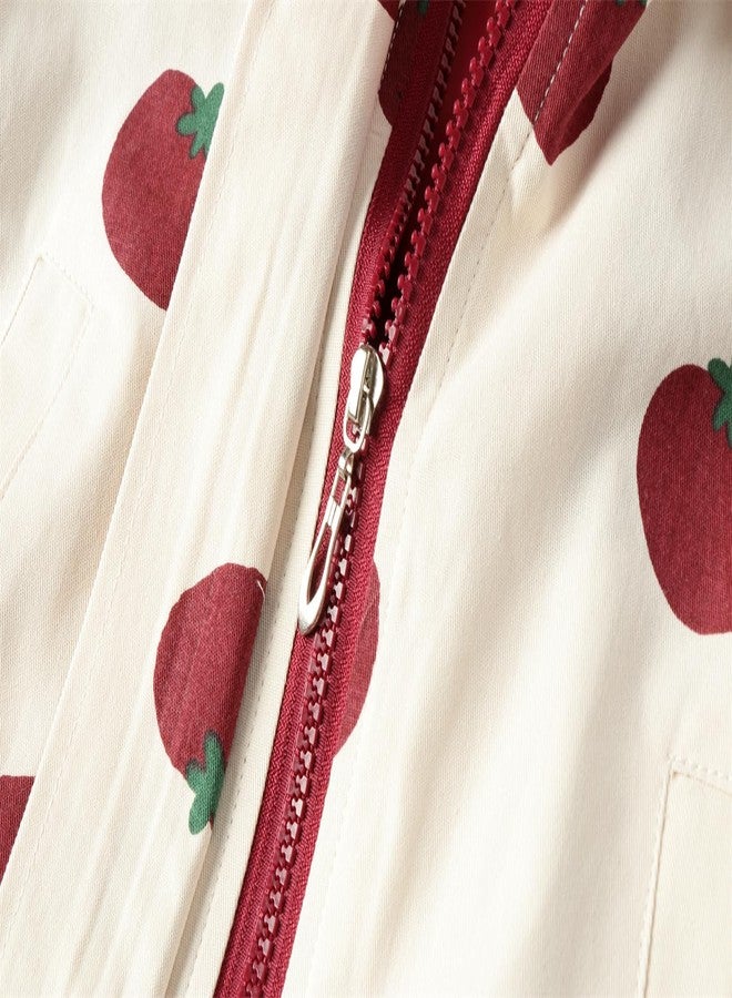 Mud Kingdom جاكيت بغطاء رأس للبنات الصغيرات من مود كينغدوم، مزين برسومات طماطم كرتونية، بسحاب كامل، مصنوع من القطن، لون بيج، مقاس 12-18 شهرًا - Image 5