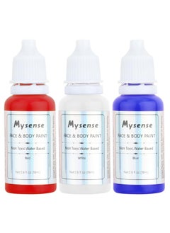 Mysense Mysense Red White and Blue Face Paint,Water Based Washable Clown Makeup Kit,Non-toxic Cream Body Paint for Adults and Children USA Face Paint and Halloween SFX Cosplay Makeup,0.6oz/pc 