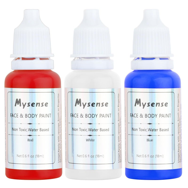 Mysense طلاء وجه ميسنس الأحمر والأبيض والأزرق، مكياج علم الولايات المتحدة الوطنية، ملحقات زي 4 يوليو، طلاء جسم كريمي غير سام قائم على الماء للبالغين والأطفال لمكياج هالوين SFX وكوسبلاي المهرج، 0.6 أونصة/قطعة - Image 1
