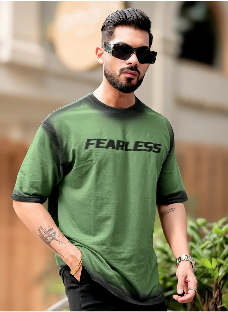 مانياك Maniac Mens Tie & Dye Round Neck 3/4th Sleeve Green Cotton T-Shirt