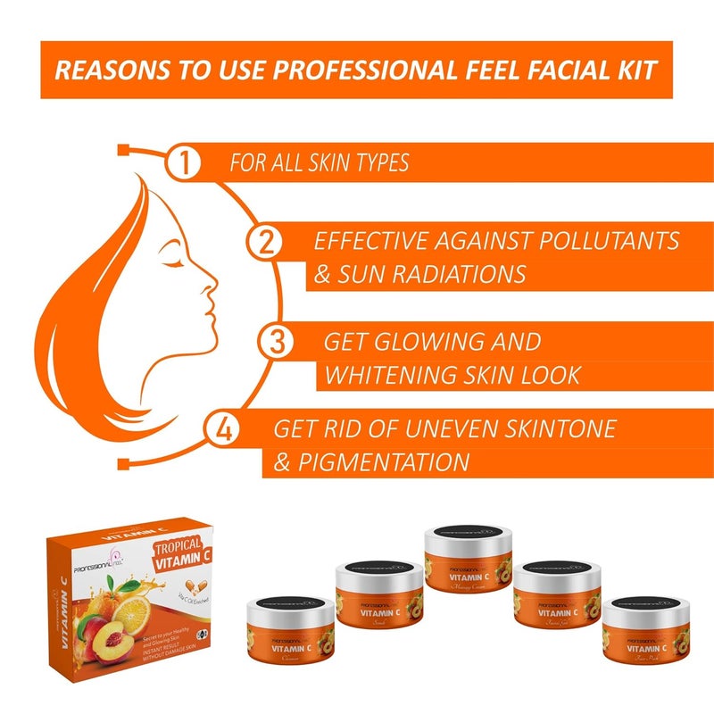 Professional Feel Vitamin C Facial kit 250 GM For All Skin Types 5 Easy Steps For Brighter and Even Toned Skin For Men Women Pack of 5 - Image 3