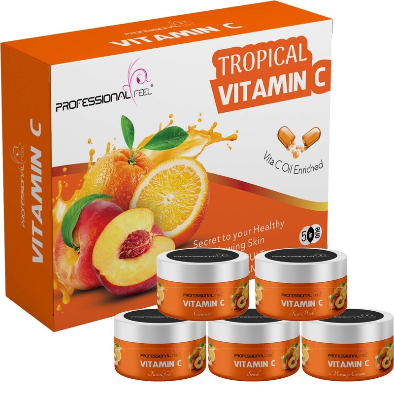 Professional Feel Vitamin C Facial kit 250 GM For All Skin Types 5 Easy Steps For Brighter and Even Toned Skin For Men Women Pack of 5 - Image 1