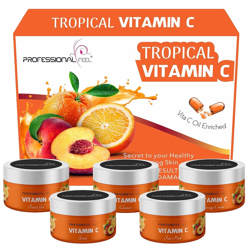 Professional Feel Vitamin C Facial kit 250 GM For All Skin Types 5 Easy Steps For Brighter and Even Toned Skin For Men Women Pack of 5 - Image 4