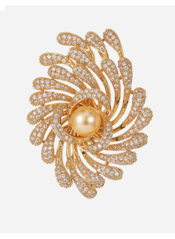Shero Beauty Gold Plated Fireworks Design Pearl Brooch Pin - Image 1