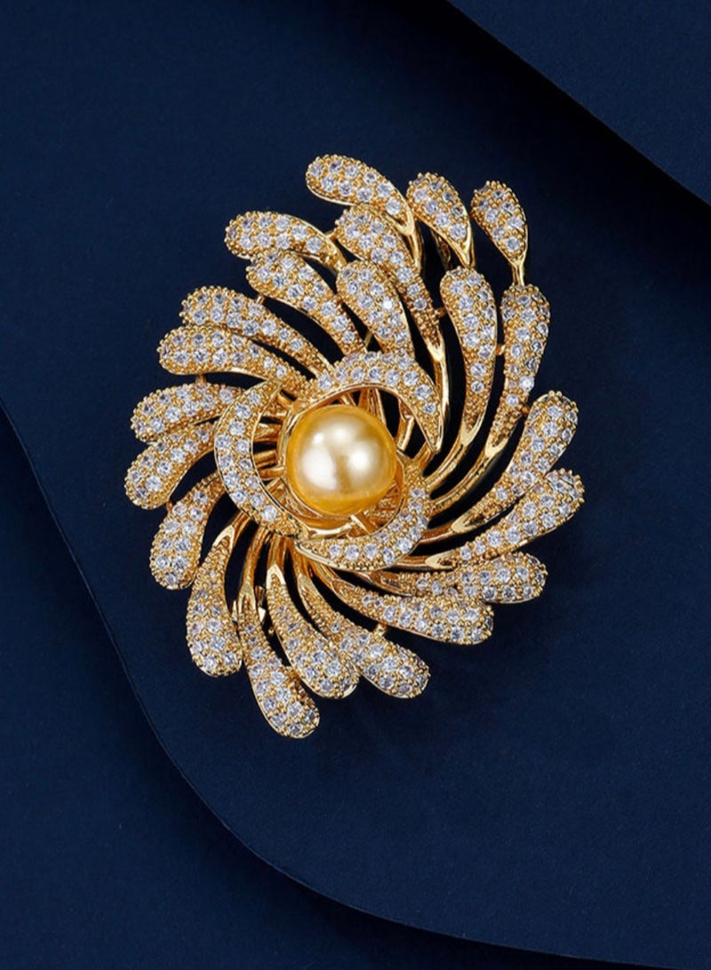 Shero Beauty Gold Plated Fireworks Design Pearl Brooch Pin - Image 2