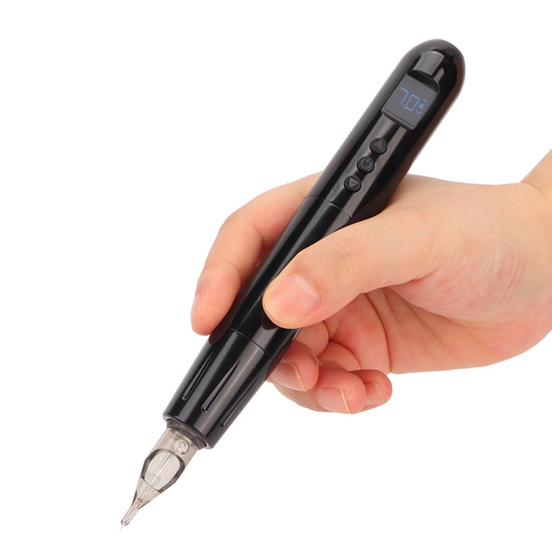 Wireless Tattoo Pen 2 In 1 Rechargeable Battery LED Display Liner Shader Tattoo Machine with RCA Clip Cord Black - Image 4