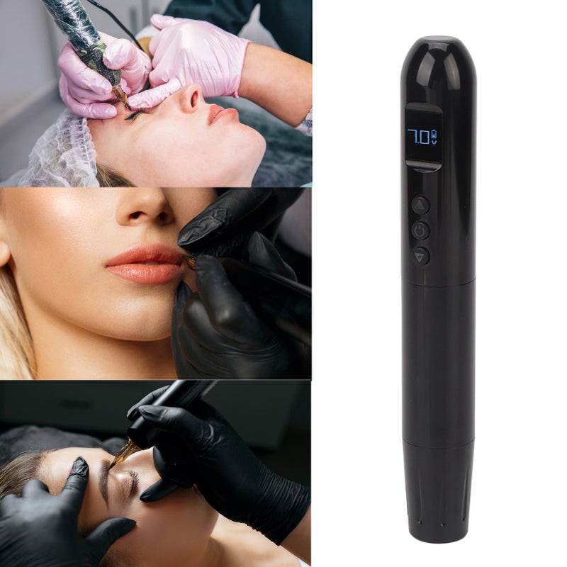 Wireless Tattoo Pen 2 In 1 Rechargeable Battery LED Display Liner Shader Tattoo Machine with RCA Clip Cord Black - Image 3
