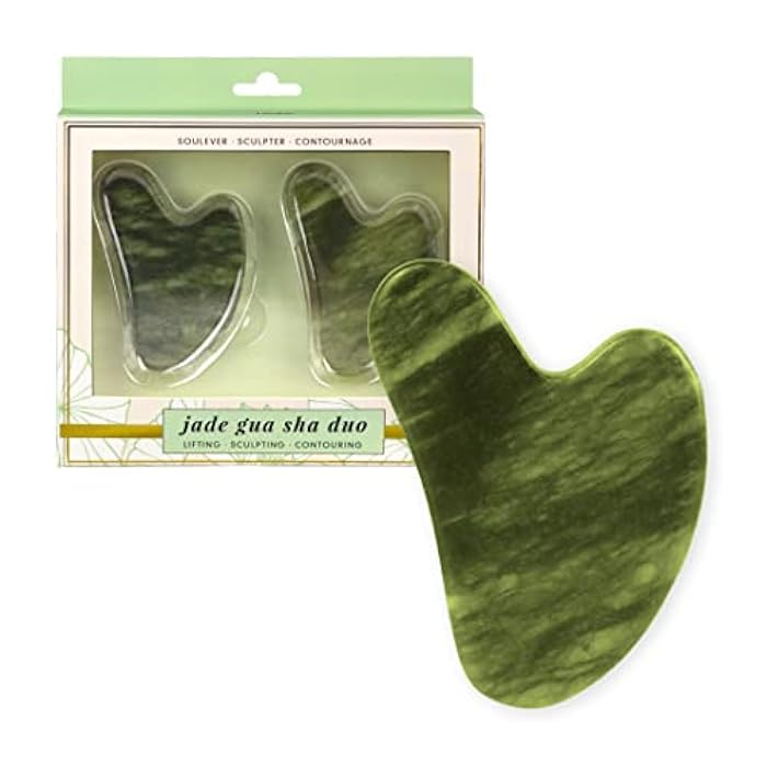 Lindo Jade Gua Sha Duo - Facial GuaSha Contour Massager Tool, 100% Natural Jade Stone, Quality Beauty Face Tool, Lifting, Sculpting and Contouring Face and Body, Anti-Aging Skincare, 2 Pack - Image 1