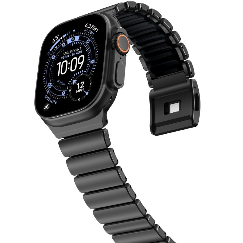 NewWays Stainless Steel & Silicone Hybrid Band for Apple Watch Ultra 3 2 1 49mm Series 11/10 46mm 45mm 44mm Series 4 5 6 7 8 9 10 11 SE Link Bracelet Magnetic Clasp Strap Sport Metal Band for Men - Image 1