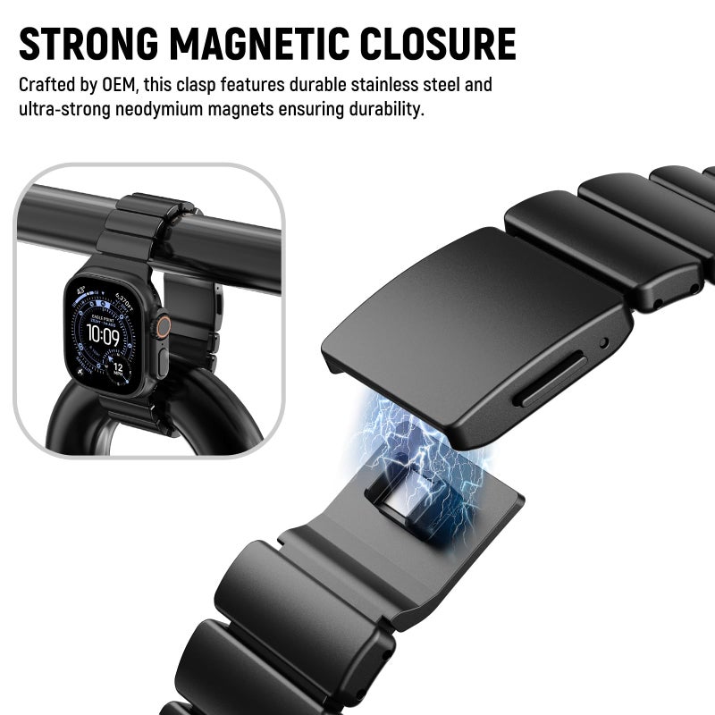NewWays Stainless Steel & Silicone Hybrid Band for Apple Watch Ultra 3 2 1 49mm Series 11/10 46mm 45mm 44mm Series 4 5 6 7 8 9 10 11 SE Link Bracelet Magnetic Clasp Strap Sport Metal Band for Men - Image 5