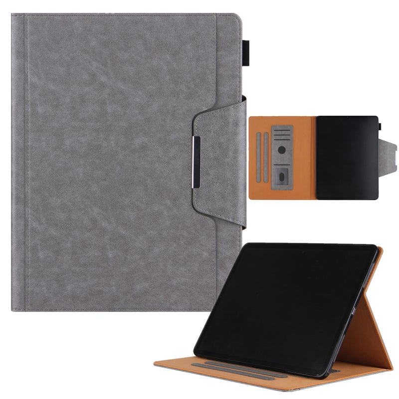 erorex For Ipad Pro 13 2024 Solid Color Metal Buckle Leather Smart Tablet Case(Grey) - Image 1