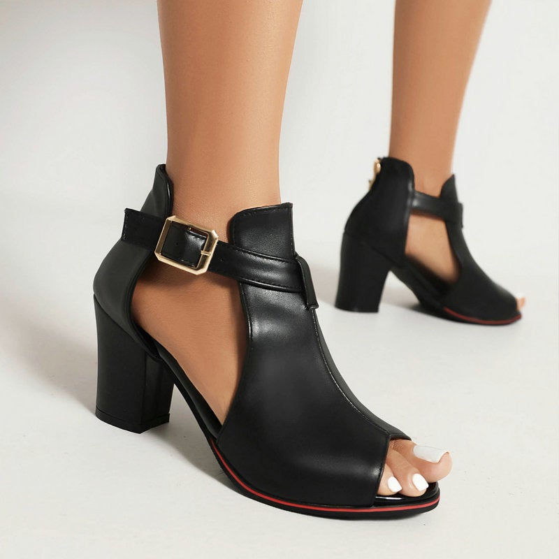 Peep-Toe Sandals Thick Heel High Heels Women'S Waterproof Platform Thick Bottom Belt Buckle Rear Zipper Women'S Sandals - Image 4