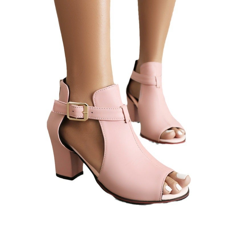 Peep-Toe Sandals Thick Heel High Heels Women'S Waterproof Platform Thick Bottom Belt Buckle Rear Zipper Women'S Sandals - Image 5