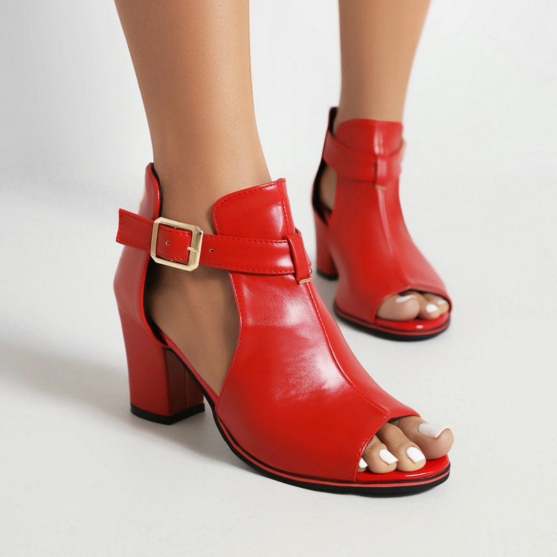 Peep-Toe Sandals Thick Heel High Heels Women'S Waterproof Platform Thick Bottom Belt Buckle Rear Zipper Women'S Sandals - Image 3