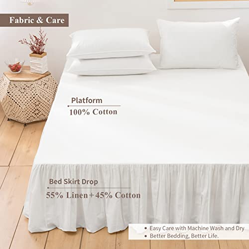 BISELINA French Linen Bed Skirt with Pleated Frills 14-Inch Tailored Drop Natural Flax Cotton Blend Dust Ruffle Soft Cozy Farmhouse Bedding (14" Queen, White) - Image 3