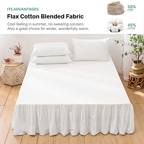 BISELINA French Linen Bed Skirt with Pleated Frills 14-Inch Tailored Drop Natural Flax Cotton Blend Dust Ruffle Soft Cozy Farmhouse Bedding (14" Queen, White) - Image 5