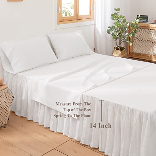 BISELINA French Linen Bed Skirt with Pleated Frills 14-Inch Tailored Drop Natural Flax Cotton Blend Dust Ruffle Soft Cozy Farmhouse Bedding (14" Queen, White) - Image 4